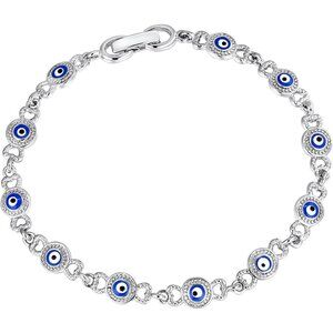 Sterling Silver Blue Evil Eye Bracelet